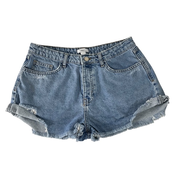 Forever 21 Pants - Forever 21 Premium Distressed Denim Shorts Size 30 Raw Hem Rolled Cuff High Rise